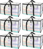 BALEINE 6-Pack Oversized Moving Bags with Reinforced Handles, Heavy-Duty Storage Tote for Clothes, Moving Supplies (Clear, 6-