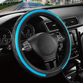 Road Comforts Leather Steering Wheel Cover – Black & Blue, Universal Fit 14.5-15 Inch, Microfiber Leather, Anti-Slip & Breath