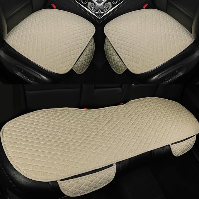 West Llama Linen Car Seat Covers,Bottom Seat Covers for Cars Include 1 Pair Front Driver Seat Pad Mat and 1 Rear Bench Cover 