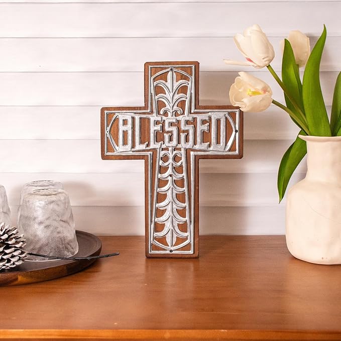 Wall Wooden Cross Christians Spiritual Religious Gifts With Hook on Hanging Wall Or Table With Blessed For Church Home Room D