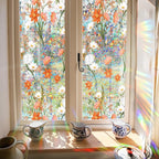 Niviy Orange Wildflowers Stained Glass Window Film, Rainbow Window Film Glass Decals Static Cling Stickers, Windows Tint for Home Bathroom (16.93 x 39.37inch)