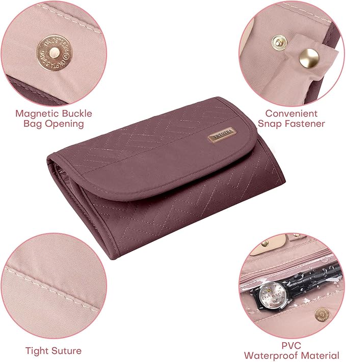 Travel Jewelry Organizer Box, Foldable Travel Case for Earrings, Necklaces, Rings, Bracelets, Red Sandalwood