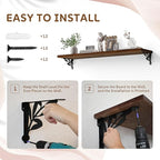 Solid Wood Floating Shelves for Wall with Metal Brackets,2 Tier 48 inch Pinewood Wall Shelf,Suitable for Multiple Places Such