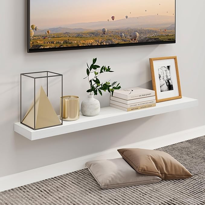 Fun Memories Floating Shelves for Wall, 48Inch Long Floating Shelves Set of 1, Hanging Shelf with Invisible Brackets, Wood Sh