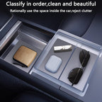 2PC Center Console Organizer Tray for Tesla Model Y Juniper 2025 2026 Flocked Armrest Drawer Storage Box Interior Accessories