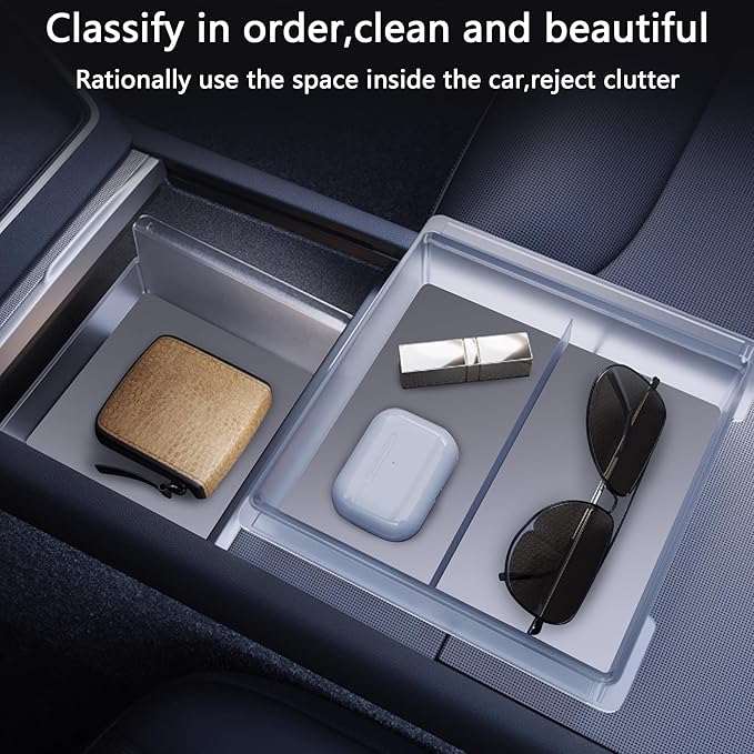 2PC Center Console Organizer Tray for Tesla Model Y Juniper 2025 2026 Flocked Armrest Drawer Storage Box Interior Accessories