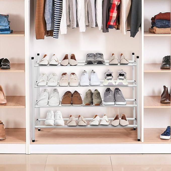 STORAGE MANIAC Expandable Shoe Rack, 16 Pairs Stackable Small Shoe Rack, Metal Adjustable Shoes Organizer for Closet, Entrywa