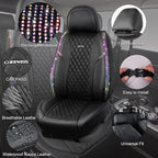 CAR PASS Iridescent Diamond &NAPPA Calfskin Leather Cushioned,Bling Seat Covers,Waterproof Heavy-Duty Anti-Slip,Universal Fit