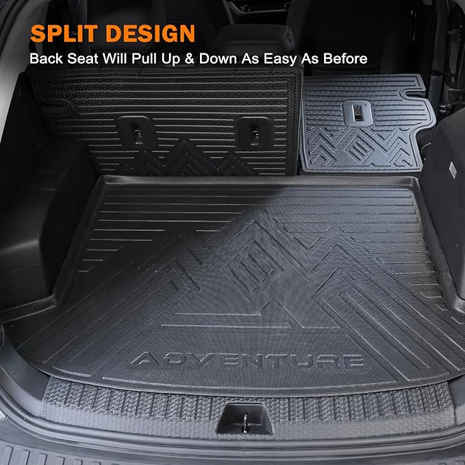 KUST Floor Mats Set for 2022-2026 Jeep Grand Cherokee 5 Seats (Include 4XE, Not for WK & L), Cargo Trunk Liner with Backrest Mat All Weather Car Mats Accessories TPE Rubber Raised Edge
