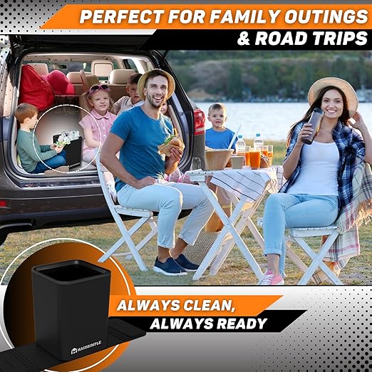 Car Trash Can, 0.8 Gallon Medium Car Garbage Bin with Stability Base Flap & Spikes for Car Humps and Flat Floors, Durable Plastic Auto Trash Container