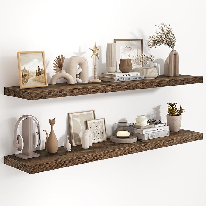 55"W x 9.3"D Floating Shelves for Wall, Wall Mounted Bathroom Shelves 2 Pack Deep Floating Shelf for Bedroom Kitchen Living R