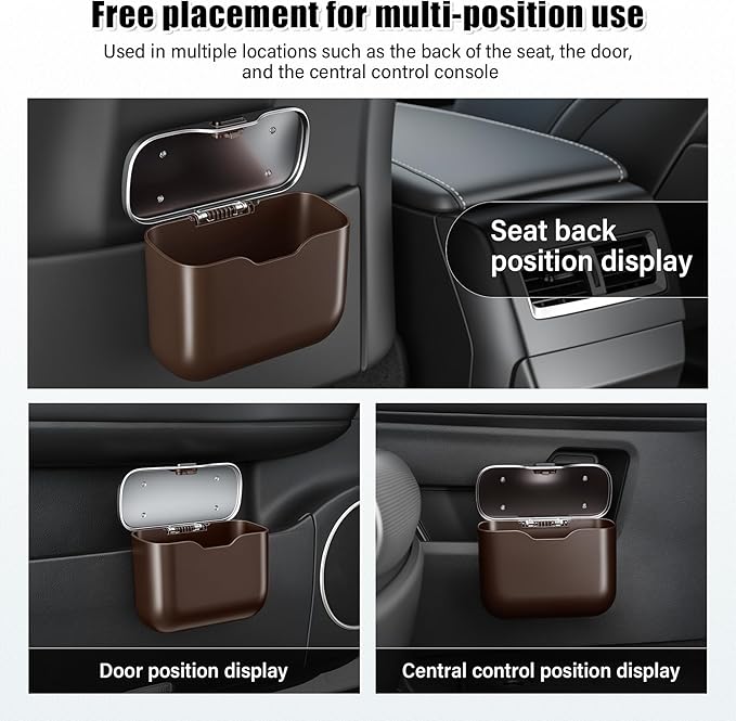 UYYE Car Trash Can, Car Garbage Bin with Lid & Handle - Leak-Proof Mini Trash Can for Car, Truck, SUV - Essential Car Accessories for Organization (Brown)