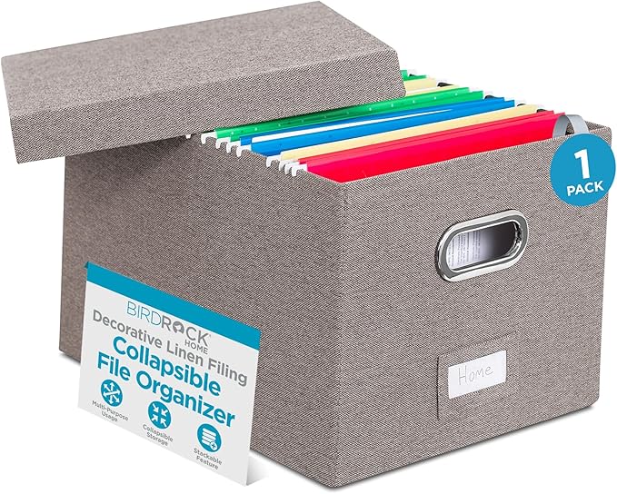 Internet's Best Collapsible File Box Storage Organizer with Lid - Decorative Linen Filing & Storage Office Boxes – Hanging Le
