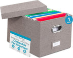 Internet's Best Collapsible File Box Storage Organizer with Lid - Decorative Linen Filing & Storage Office Boxes – Hanging Le