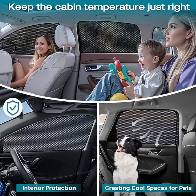 ZATOOTO Car Window Shades, Car Window Covers Baby Breathable Mesh UV Heat Protection Universal Fit for Most Vehicles Easy Magnetic Installation Perfect for Camping Travel Napping