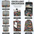 BAGAIL 9 Set Packing Cubes with Packing List Luggage Packing Organizers for Travel Accessories (Black floral)