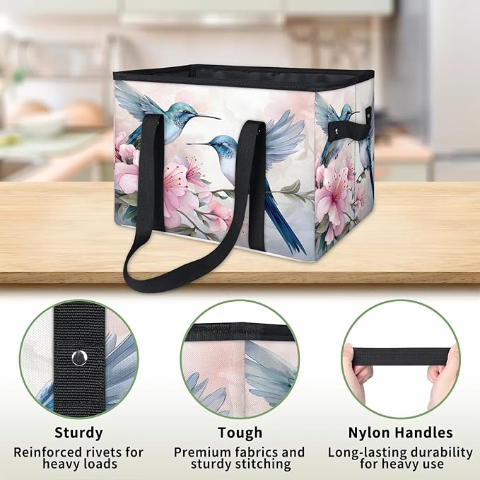 Reusable Grocery Bags Heavy Duty Shopping Bags Foldable Large Tote Bags with Long Handles & Hard Bottom