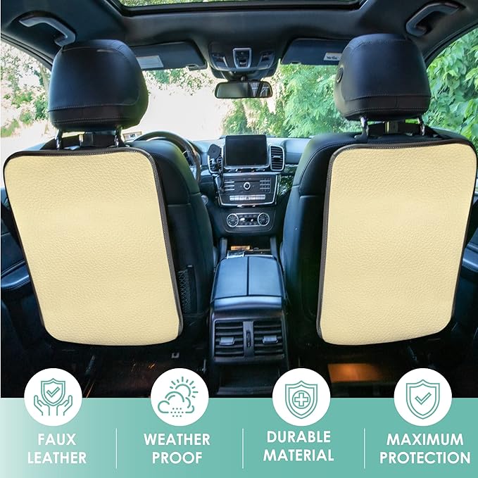 FH Group Faux Leather Seat Back Kick Protectors, Heavy Duty Car Kick Mats for Kids – 2-Pack Back Seat Protector for Driver an