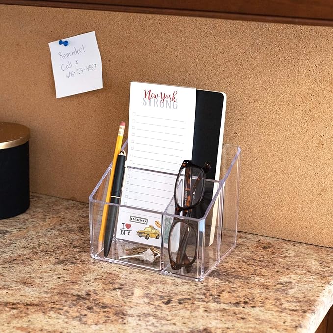 Isaac Jacobs Clear Acrylic 3-Compartment Organizer, Remote Holder & Multi-Functional Makeup, Brush, Pen & Pencil Storage Solu