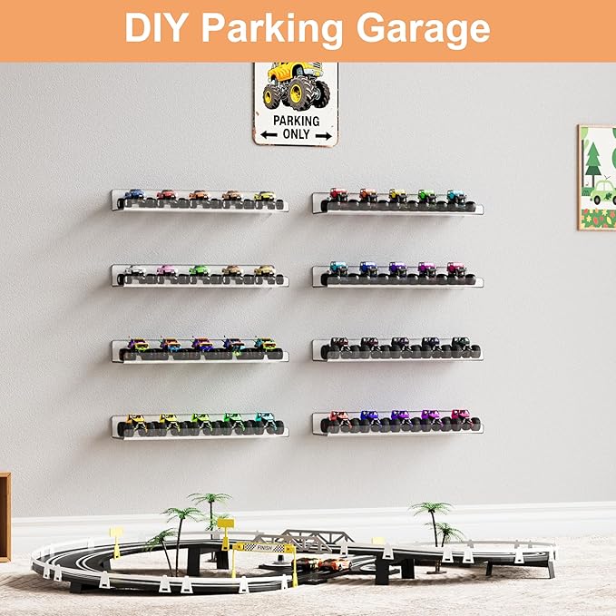 upsimples 10 Pack Acrylic Shelves Wall Organizer and Storage, 15" Display Shelf for Figure, Toy Cars, Perfume, Kids Bookshelf