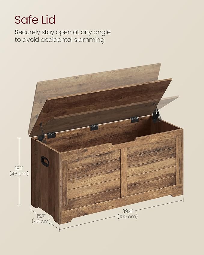 VASAGLE Storage Chest, Storage Bench with 2 Safety Hinges, Farmhouse Style, 15.7 x 39.4 x 18.1 Inches, for Entryway, Bedroom,