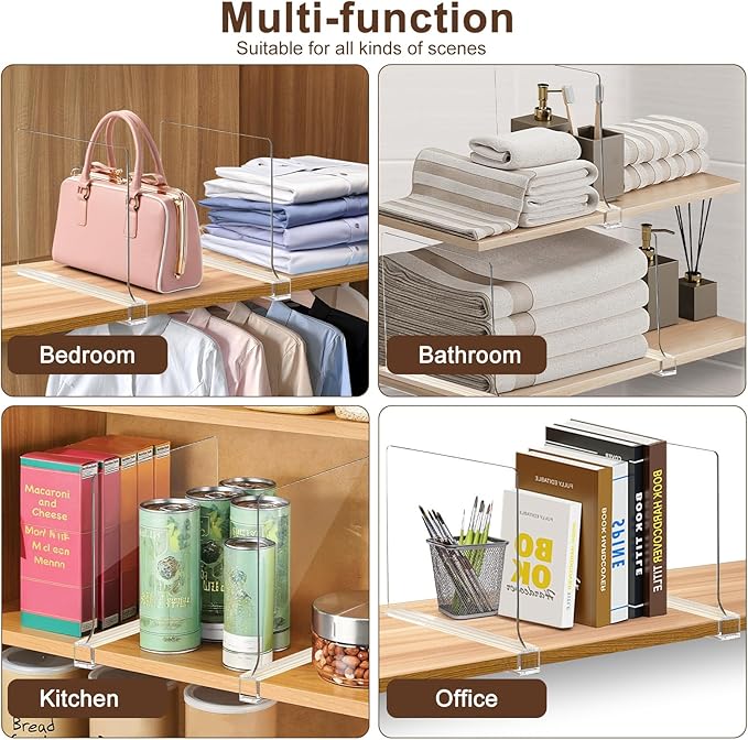 8 Pack Shelf Dividers, Adjustable Shelf Dividers for Closet Organization with Non-Slip Design, Clear Acrylic Shelf Dividers f