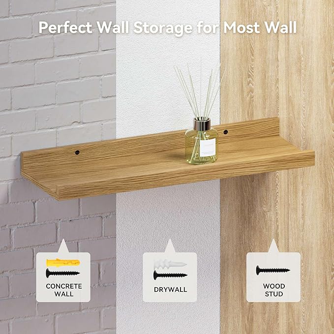 RICHER HOUSE 5 Set Floating Shelves for Wall Decor, Wall Mounted Book Shelf, Nursery Shelves Picture Ledge Shelf with Lip for