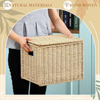 Jingmore 2 Pack Paper Rope File Box Organizers Collapsible Letter Size Filing Cabinet with Lid Woven Hanging File Basket Port