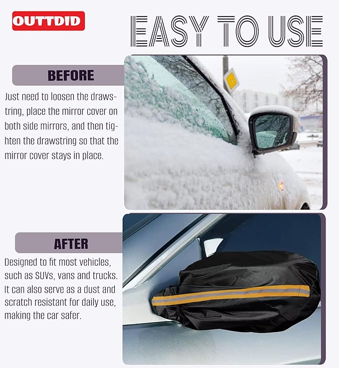 Side Mirror Covers and Windshield Wiper Covers for Trucks Cars SUVs Vans, 1 Pack Auto Rearview Protection Cover & Windshield Wiper Covers Protect from Ice Snow Frost Dew Rain Bird Poop Side Covers