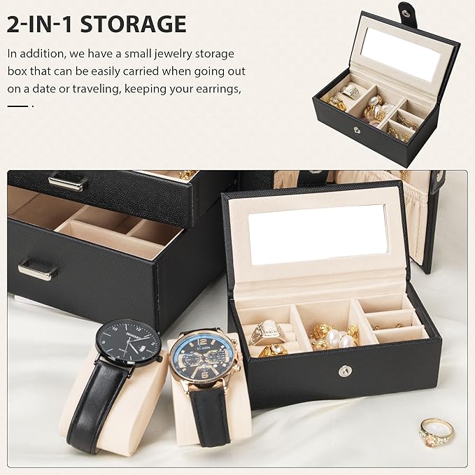 AKOZLIN 4-Tier Jewelry Box Lockable Leather Jewelry Storage Case Organizer with 3 Drawers for Women Girls Ring Necklace Earri