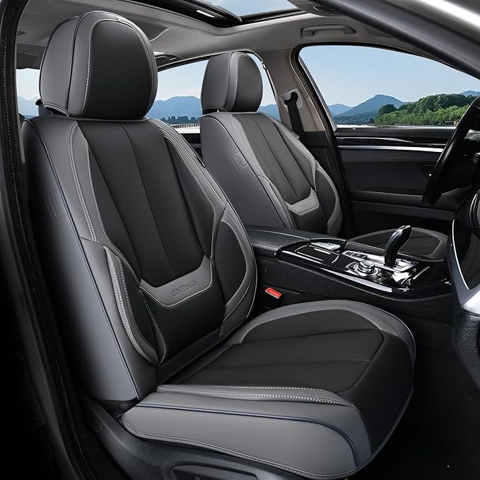 Coverado Seat Covers, Car Seat Covers Full Set, Leather Seat Covers for Cars, Car Seat Protector, Gray Car Seat Covers Front 