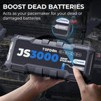 JS3000 12V 3000A Battery Booster Jump Starter Pack for Up to 9L Gas/ 7L Diesel Engines, Portable Car Battery Charger with