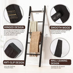 XLHOMO Blanket Ladder for Living Room, 5-Tier Wooden Ladder Shelf, Rustic Decorative Blanket Rack for Blankets, Quilts, Farmh