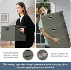 Graciadeco Large 17" 36 Quart Collapsible Stackable Storage Bins with Lids, 3 Packs Dark green Foldable Fabric Closet Storage