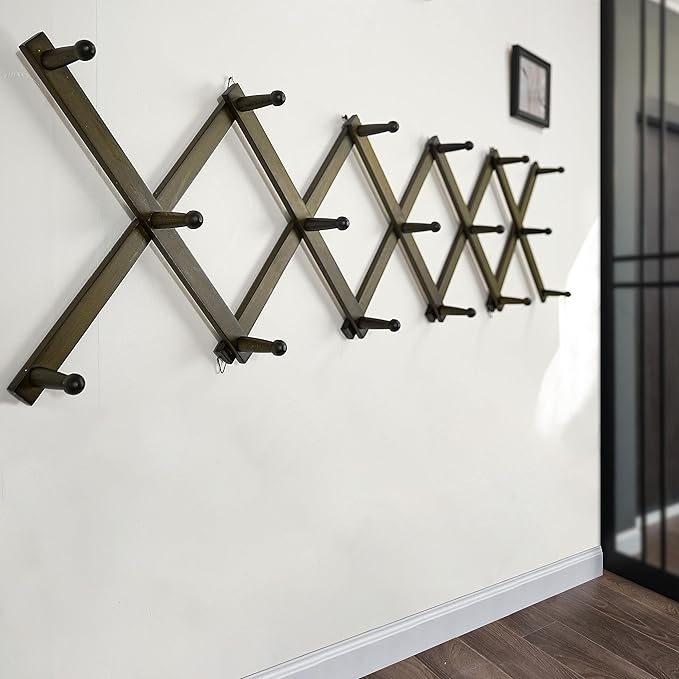 WEBI Accordion Wall Hanger,Expandable Wooden Hat Rack for Wall Mounted Coat Rack,Accordion Hat Hooks Holder for Baseball Caps