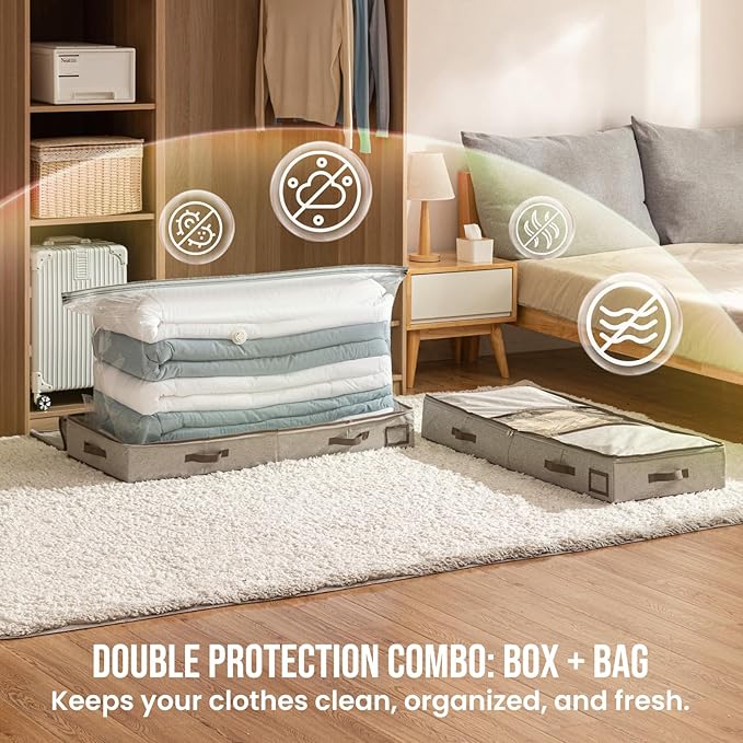 TAILI Under Bed Vacuum Storage Bags for Comforters and Blankets, Save 80% Space, Large Capacity Foldable Cationic Storage Box