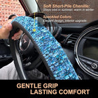 PINCTROT Chenille Leather Steering Wheel Cover, Soft Mottled Colors, Sweat-Proof, Non-Slip Grip, All-Season Comfort, Universa