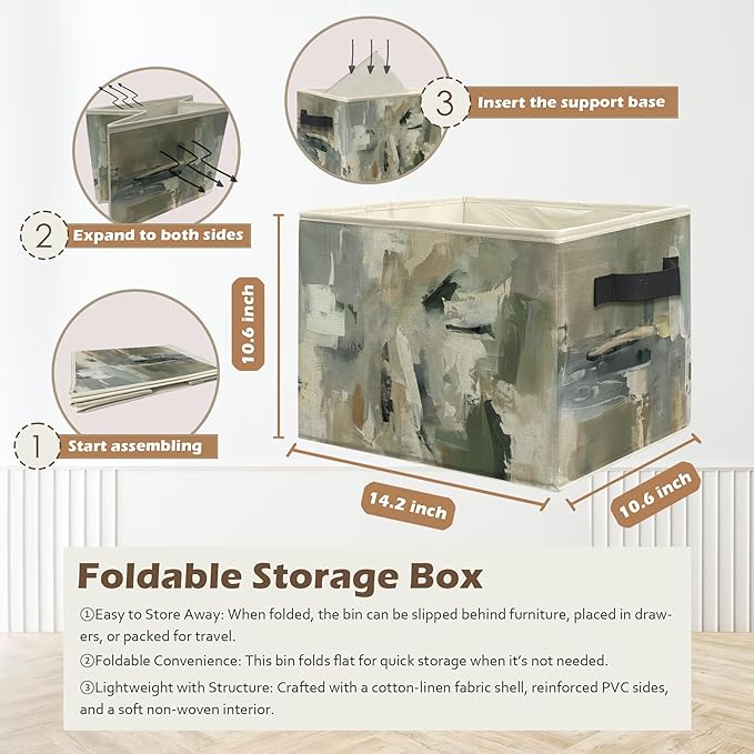 Modern Abstract Neutral Storage Box Bins, Grey and Beige Abstract Boho Collapsible Storage Basket Organizer for Bedroom Laund