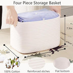Storage Baskets for Shelves White Rope Basket for Organizing 4 Pack Rectangle Toy Bins for Nursery 12.7"Lx9"Wx7.9"H