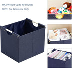 HOONEX Large Foldable Storage Bins, Linen Fabric, Pack of 2, Storage Baskets with Wooden Carry Handles and Sturdy Heavy Cardb