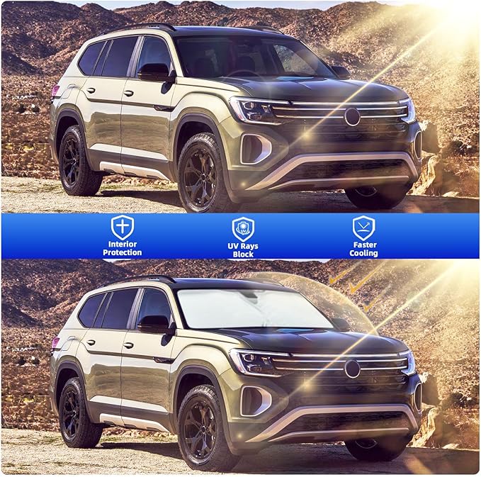 Side Window Sunshades for Volkswagen VW Atlas 2018-2025, Custom Fit for VW Atlas Front Window Sunshade, Foldable Car Sun Shield with Steering Wheel Cover, UV & Heat Protection to Keep Vehicle Cool
