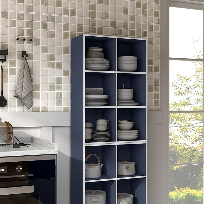 Homes: Inside + Out Apexa 6-Cube Storage Organizer Shelves, Stackable Wood Bookcase Fits Cubby Bins for Organization, Dorm Te