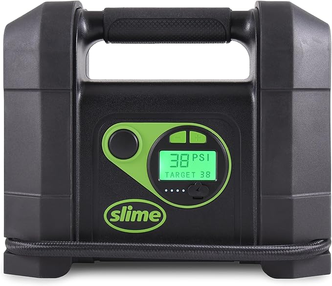 Slime 40080 Cordless Tire Inflator, Rugged Portable Air Compressor Pump with Auto Shut Off, Lithium Ion Battery and LED Light, Rechargeable