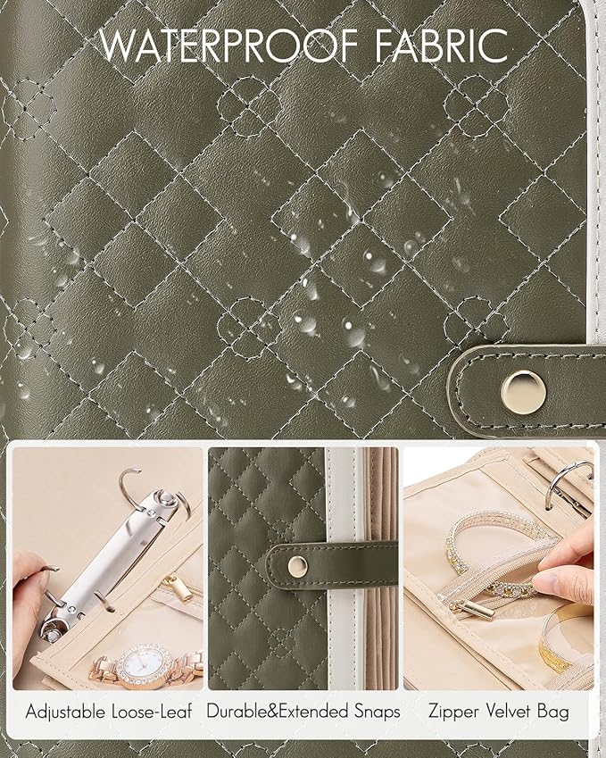 Vlando Travel Jewelry Organizer Case,Mom Gifts from Daughter,Jewelry Storage Book Ring Binder with Clear Zipper Velvet Jewelr