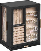 Glimmloop 360° Rotating Jewelry Box with 5 Drawers, Spacious Vertical Jewelry Organizer with Glass Window, Jewelry Storage Ca
