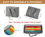 Qozary 2 Pack File Folder Organizer Box-Hanging File Tote Bag With Lids, Collapsible Portable Filing Organizer Box With Handl