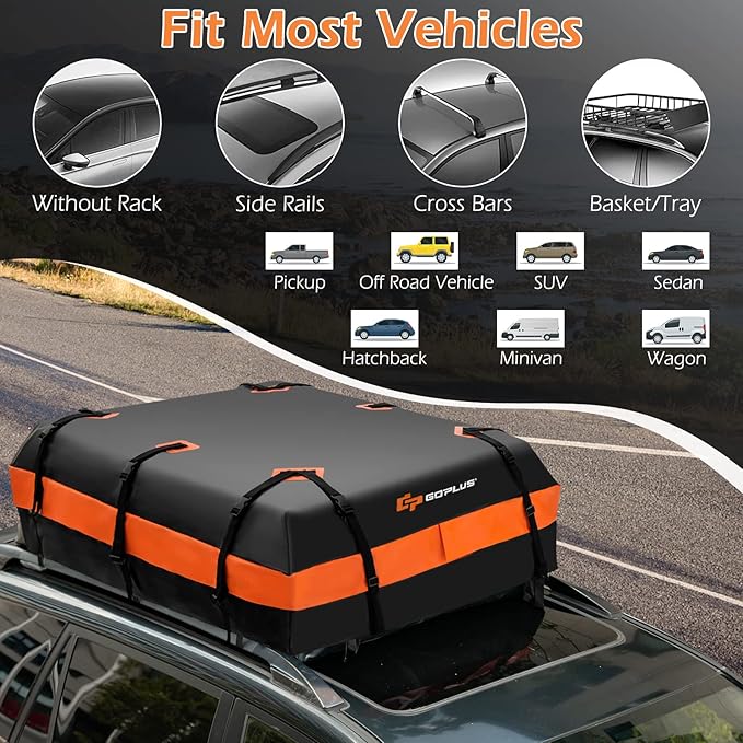 Goplus Rooftop Cargo Carrier, 21 Cubic Feet 100% Waterproof Soft Car Roof Bag for All Vehicles with/Without Rack, Includes Anti-Slip Mat, 10 Reinforced Straps, 6 Door Hooks, Storage Bag