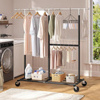 Raybee Clothes Rack Heavy Duty 450LBS, Clothing Racks for Hanging Clothes 200+, Metal Clothing Rack with Wheels, Rolling Comm