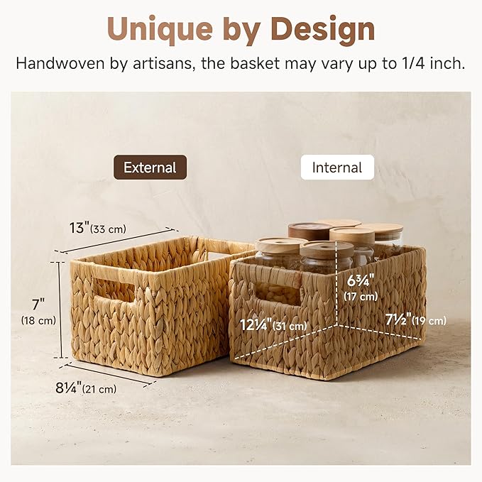 StorageWorks Wicker Basket, Baskets for Organizing, Storage Basket with Built-in Handles, Water Hyacinth Shelves (Medium 2-Pa