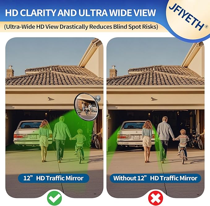 12-Inch Traffic Mirror – 160° Adjustable Wide-Angle Convex Safety Mirror for Driveways, Garages, Warehouses & Parking Lots, Indoor/Outdoor Blind Spot Coverage